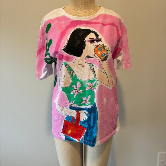 Zara Pink Woman-Graphic Short Sleeve T-Shirt - Picture 1 of 7